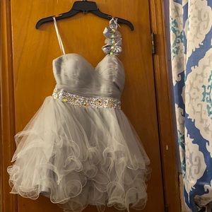 Silver Tulle ruffle prom mini dress with sequin